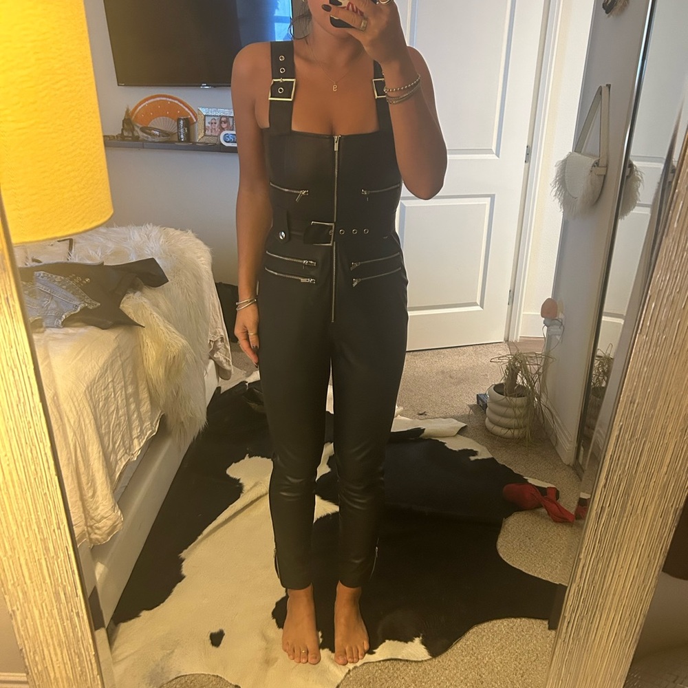 WeWoreWhat Black Leather Jumpsuit